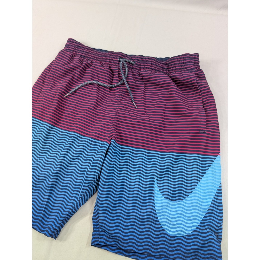 Nike Swim Trunks Medium Blue Purple Lined Striped Pulse Beach Pockets Pockets